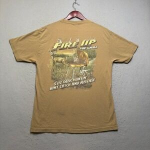 Buck Wear T Shirt Mens Large Brown Fire Up The Grill Deer Hunting Vintage 90s